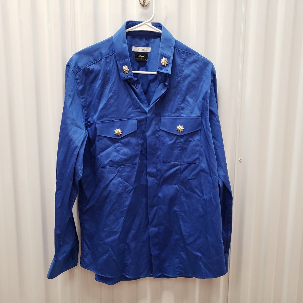 NWT Versace Colletion Blue Dress Shirt Blouse 42